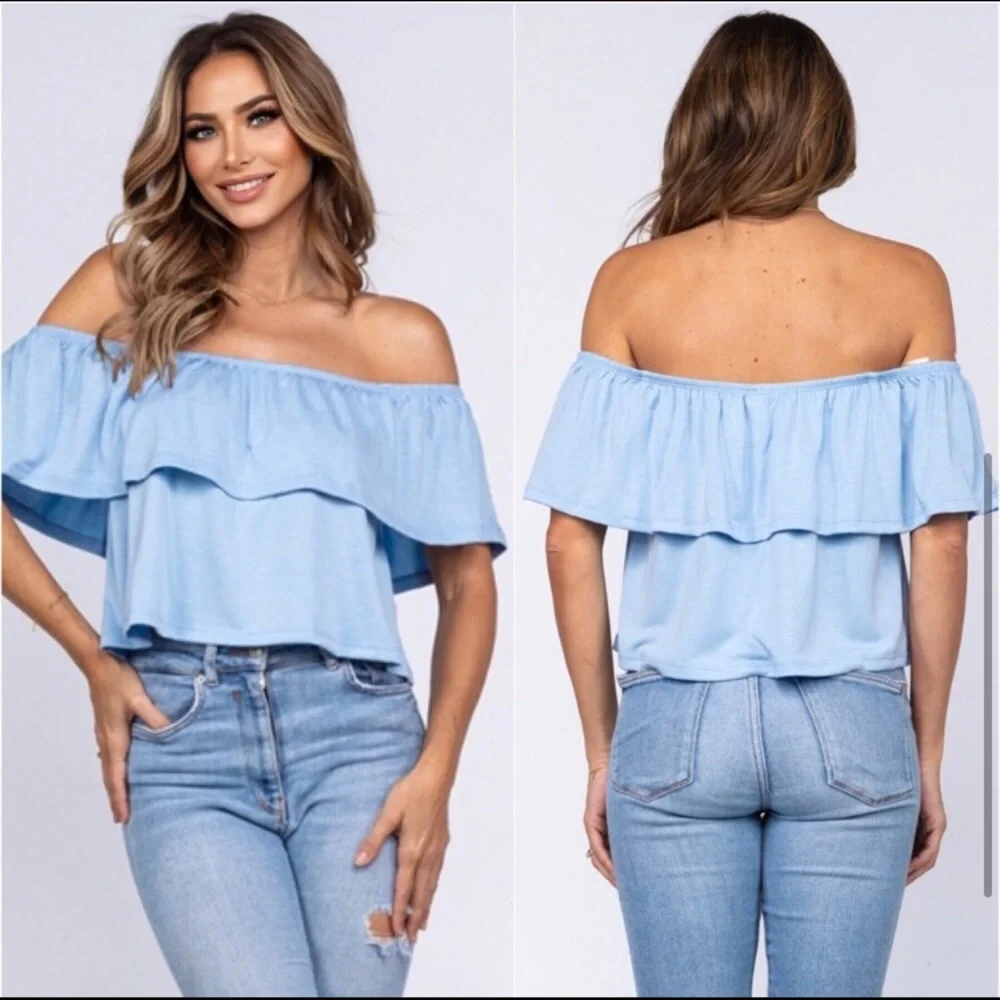 LAST ONE: Beauty in blue women’s off the shoulder ruffled top - Picture 4 of 4